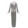 Ruched desiged sequined dress women long sleeve party dress Elegant split long maxi dresses autumn sequin robe femme - Hplify