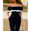 Ruffles design off shoulder jumpsuit women Short sleeve solid black romeprs womens jumpsuit Summer casual overalls woman - Hplify