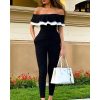 Ruffles design off shoulder jumpsuit women Short sleeve solid black romeprs womens jumpsuit Summer casual overalls woman - Hplify
