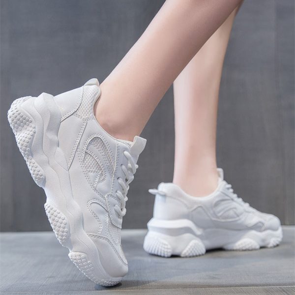 Sneakers  New Fashion For Women Solid Color PU Leather Comfy Breathable Mesh Platform Shoes Causal Trendy Woman Sport Shoes