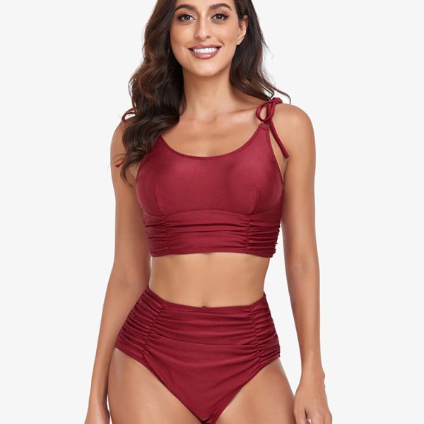 High Waist Bikini Set Tummy Control Swimsuit Women Summer Red Swimwear Female Bathing Suit Beachwear
