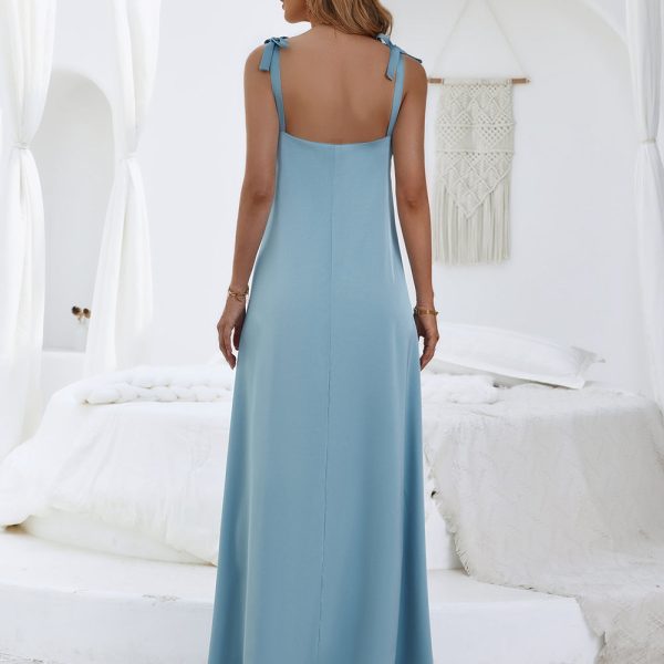 Alternative view of Women Spring Summer Solid Color V Neck Sleeveless Casual Loose Long Sling Dress For Ladies All Match Long Dress