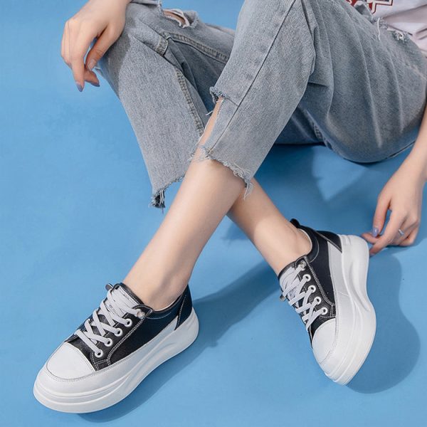 Women Genuine Leather Casual Shoes  Fashion Thick-Soled White Sneakers Korean Style Breathable Comfy Plush Platform Shoes