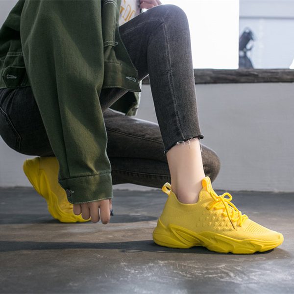 Sports Shoes For Women  Spring New Solid Color Breathable Mesh Comfy Korean Style Sneakers Thick-Soled Fashion Casual Shoes