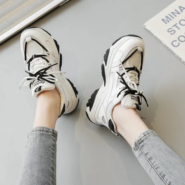 Spring Shoes For Women  Korean Style Fashion Thick-soled Heightened Sneakers Breathable Mesh Low-top Comfy Casual Shoes