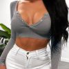 SEASONS Sexy Cropped Bodycon Button Knitted Crop Top t shirt Women Streetwear Square Collar Long Sleeve Tee Shirt ASTS80428 - Hplify