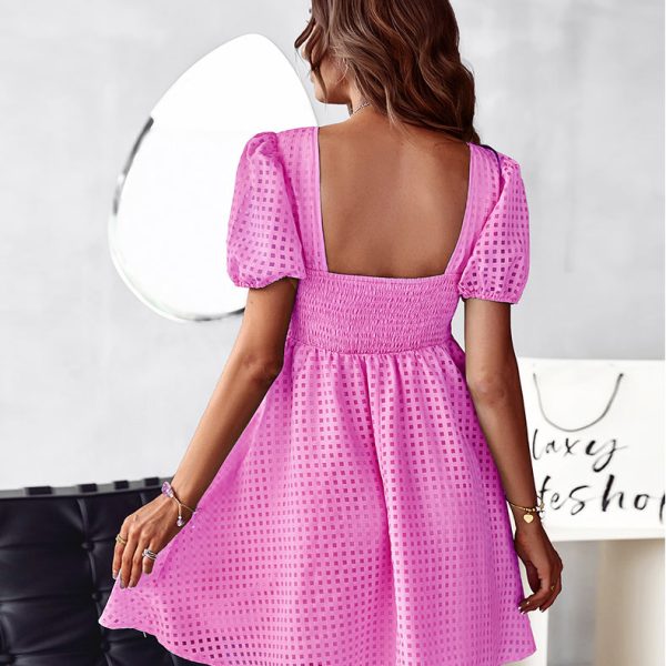 Alternative view of Elegant Dress Women Summer Solid Color Square Collar Short Sleeve High Waist A Line Causal Dresses