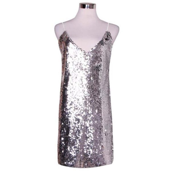 Sequin Mini Dress Women Spaghetti Strap Deep V-neck Dress Summer Sleeveless Party Dresses - Hplify