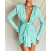 V neck plunge dress women irregular ruched design long sleeve dress Autumn elegant ladies party dresses vestidos mujer - Hplify