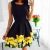 Sexy  Black Round Neck Floral Printed Sleeveless Empire Waist Women Dress Black Sexy Dress Women Mini Dress - Hplify
