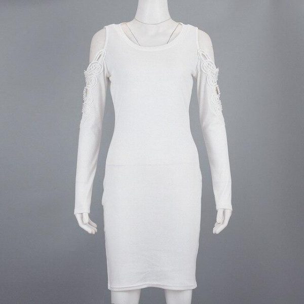 Sexy Dress Club Wear Bodycon Dress Fashion Round Neck Solid Color Off Shoulder Hollow Out Skinny Long Sleeve Women Dress - Hplify