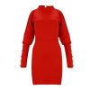 Sexy Dress Party Night Sexy Solid Color Red Off Shoulder Turtleneck Long Sleeve Button Hoolow Out Women Bodycon Dress - Hplify