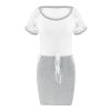 Sexy Dress Short Sleeve Lace Patchwork Lace Up Estic Waist Black Gray Short Sleeve Women Dress Bodycon Dress Women - Hplify