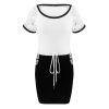 Sexy Dress Short Sleeve Lace Patchwork Lace Up Estic Waist Black Gray Short Sleeve Women Dress Bodycon Dress Women - Hplify