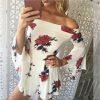 Sexy Fliral Print Off Shoulder Slash Neck Sleeveless Ruffled Rompers Womens Short Jumpsuit Summer Overalls Sexy Playsuit - Hplify