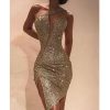 One Shoulder Cut Out Slit Bodycon Sequin Dress Women High Waist Asymmetric Collar Party Evening Dress Vestidos - Hplify