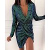 Sequined Asymmetric Mini Dress Women Long Sleeve V-neck Mini Party Dress Sequin Sexy Vestidos - Hplify