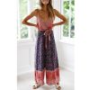 Sexy Spaghetti Strap Red Blue Floral Print Bohemian Rompers Womens Wide Leg Jumpsuit Tunic Bandage Lace Up Overalls Streetwear - Hplify