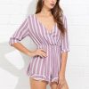 Sexy Summer Striped Print Low Cut Half Sleeve Women Playsuit Casual Women Romper Sexy Women Overalls - Hplify