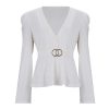Sexy Tops and Shirt Women Long Sleeve Office Wear Fashion Sexy Low Cut Solid Color Ruffled Long Sleeve Women Blouse - Hplify
