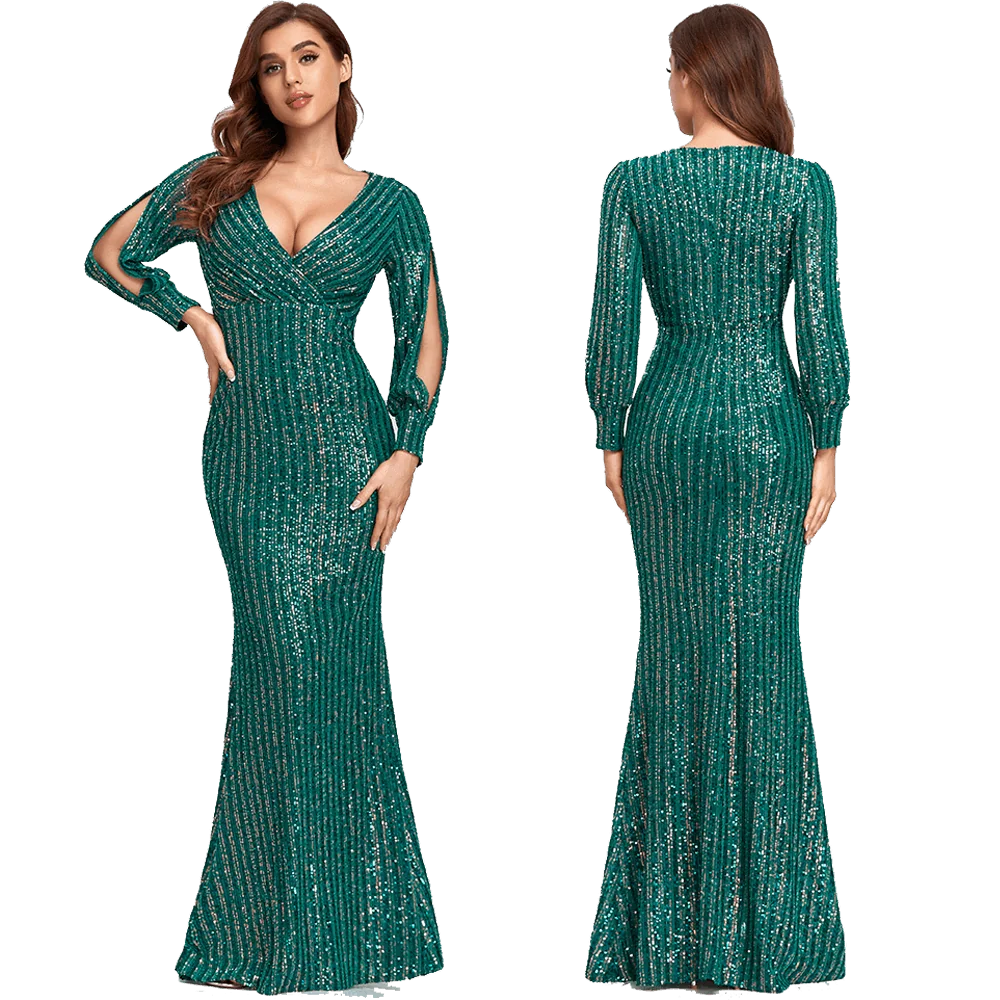 Sexy V-neck Mermaid Evening Dress Long Formal Prom Party Gown Full Sequins long Sleeve Galadress Vestidos Women Dresses - Image 13