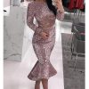 Sexy Women Sequin Party Evening Dress Trumpet Mermaid Dress Knee Length Party Dress Long Sleeve O-neck Bodycon Vestidos - Hplify
