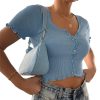 Sexy Women V-neck Short Sleeve Ruffle T-shirt Clubwear Buttons Bodycon Solid T-shirt Crop Tops Summer Outwear tee shirt femme - Hplify