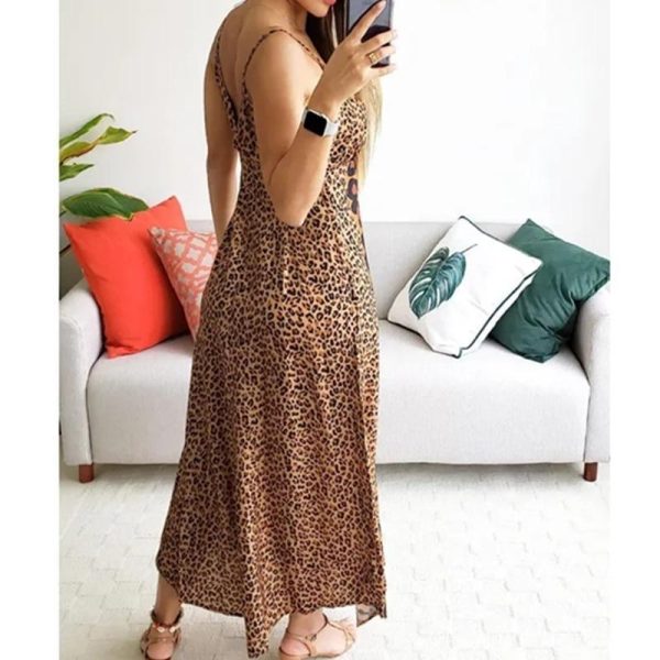 Butterfly leopard print long dress Women spaghetti strap summer dress Casual beach a line dresses robe femme - Hplify