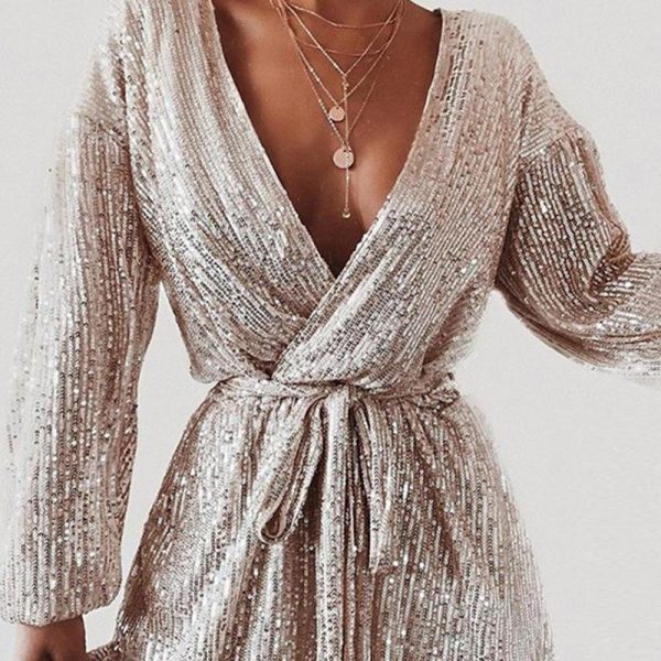 Club party rompers womens jumpsuit Long sleeve sequin women jumpsuit Autumn sashes wrap playsuit overalls body mujer - Hplify