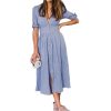 V neck plunge women dress Side slit button up summer dress Fashion bohemian dress midi vestidos mujer - Hplify