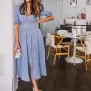 V neck plunge women dress Side slit button up summer dress Fashion bohemian dress midi vestidos mujer - Hplify