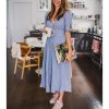 V neck plunge women dress Side slit button up summer dress Fashion bohemian dress midi vestidos mujer - Hplify