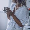 V neck summer blouse women Elegant ruffles high waist cotton shirt Hollow out white blouse ladies tops blusas feminina - Hplify