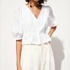 V neck summer blouse women Elegant ruffles high waist cotton shirt Hollow out white blouse ladies tops blusas feminina - Hplify