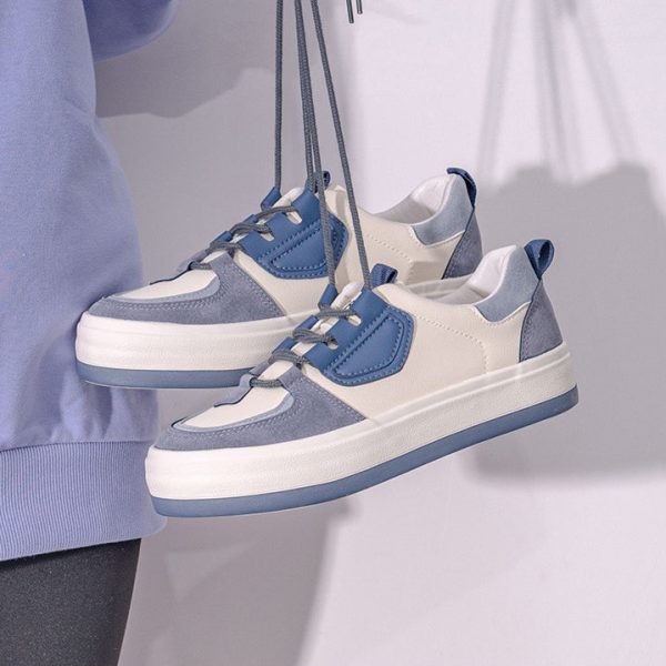 Alternative view of Spring Women's Sneakers Retro Leather Casual Shoes Girls Comfy Mixed-Color Korean Style Platform Shoes