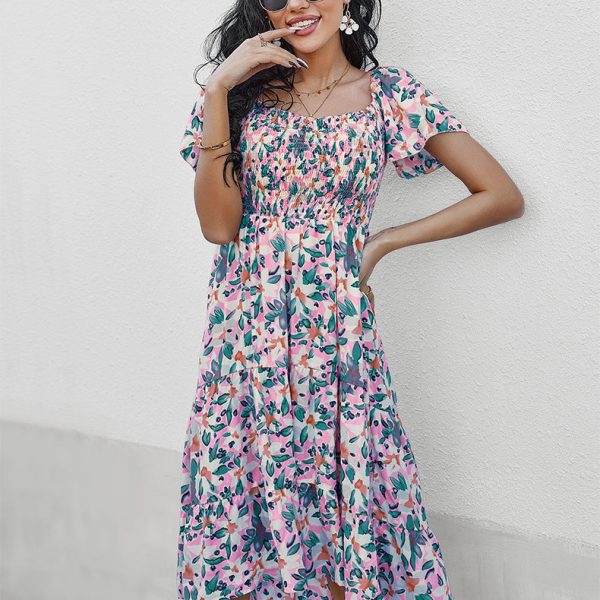 Alternative view of Summer Floral Off The Shoulder Dress For Women Casual Bohemian Short Sleeve Medium Long Dresses Female Leisure