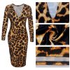 Sheath Leopard Print V Neck Dress Women Slim Fit Long Sleeve Midi Dress Night Club Party Pencil Dresses Xxl Robe Femme - Hplify