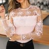 Sheer Mesh Lace Insert T Shirt Women Long Sleeve T-Shirt Autumn - Hplify