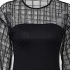 Sheer grid mesh casual shirt Women Long sleeve tops womens top Black plaid slim tops summer  Lantern sleeve blusas - Hplify