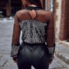 Sheer mesh sequin blouse Women see through long sleeve sexy shirt Summer womens tops and blouses Black sequined tops femme - Hplify