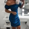 Slash Neck Off Shoulder Bodycon Dress Women Off Shoulder Ruched Bodycon Dress - Hplify