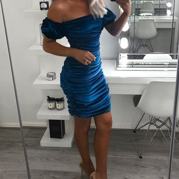 Slash Neck Off Shoulder Bodycon Dress Women Off Shoulder Ruched Bodycon Dress - Hplify