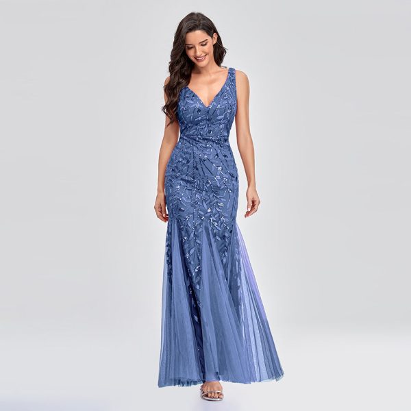 Sleeveless V-neck Tulle Sequins Cocktail Dresses V-back Mermaid Party Prom Gowns Women Formal Occasion Embroidered Robe Vestioes