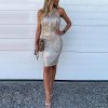 Sleeveless off shoulder sequined dress women slim fit bodycon party dress elegant ladies formal celebrate knee dresses - Hplify