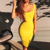 Sleeveless square collar yellow bodycon dress women Spaghetti strap tight dress party summer dress Vestidos femme - Hplify