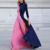 Slit Long Maxi Dress Women Winter Color Patchwork Long Sleeve Dress - Hplify