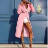 Solid Color Pink Long Sleeve Dress Women Holllow Out Waist Split  Midi Dress Elegant Ladies Workwear Office Robe Femme - Hplify