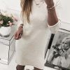 Solid Crew Neck Long Sleeve Casual Mini Dress Autumn Pullover Dress Casual Loose Straight Solid Color Dress Women - Hplify