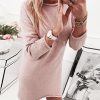 Solid Crew Neck Long Sleeve Casual Mini Dress Autumn Pullover Dress Casual Loose Straight Solid Color Dress Women - Hplify