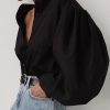 Solid Lantern Sleeve Casual Shirt Women solid black long sleeve t shirt turn down collar tee shirts streetwear fashion blusas - Hplify